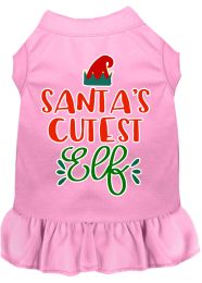 Santa's Cutest Elf Screen Print Dog Dress (Size: 4X, Color: Light Pink)