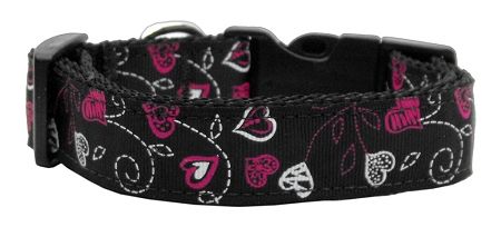 Crazy Hearts Nylon Collars Black (Size: (L))