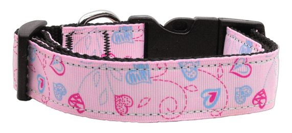 Crazy Hearts Nylon Collars Light Pink (Size: (L))