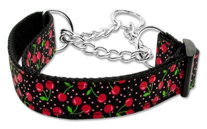 Cherries Nylon Collar Martingale Black (Size: (L))