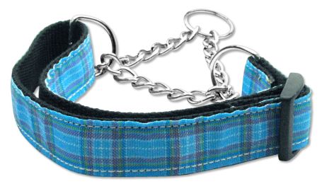 Plaid Nylon Collar  Martingale Blue (Size: (L))