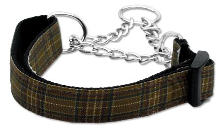 Plaid Nylon Collar  Martingale Brown (Size: (L))
