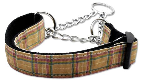 Plaid Nylon Collar  Martingale Khaki (Size: (L))