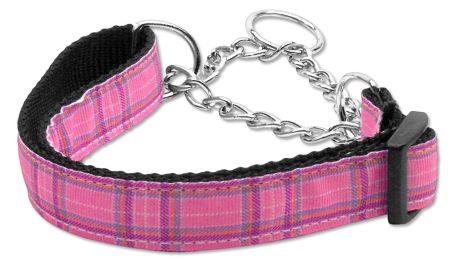 Plaid Nylon Collar  Martingale Pink (Size: (L))
