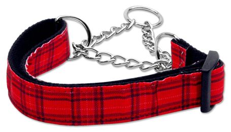Plaid Nylon Collar  Martingale Red (Size: (L))