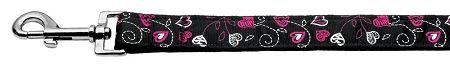 Crazy Hearts Nylon Collars Black 1 Leash (Size: 4 FT.)