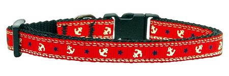 Anchors Nylon Ribbon Collar Red (Size: (S))