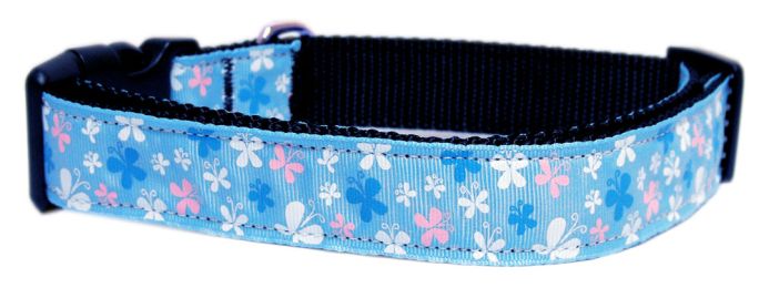 Butterfly Nylon Ribbon Collar Blue (Size: (L))