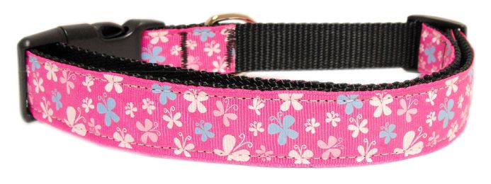 Butterfly Nylon Ribbon Collar Pink (Size: (L))