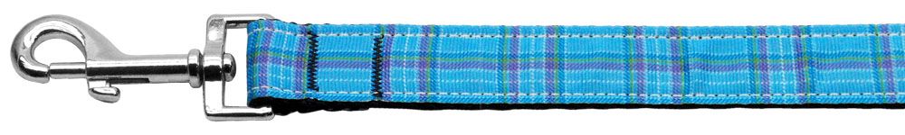 Plaid Nylon Collar  Blue 1 Leash (Size: 4 FT.)