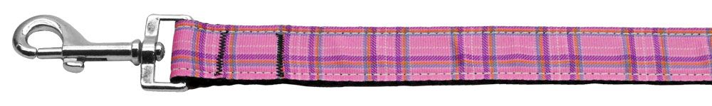 Plaid Nylon Collar  Pink 1 Leash (Size: 4 FT.)