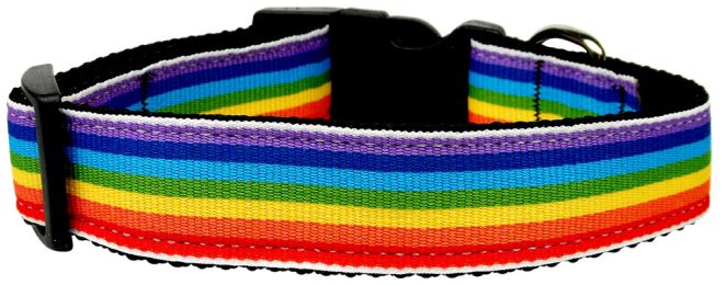 Rainbow Striped Nylon Collars Rainbow Stripes (Size: (L))