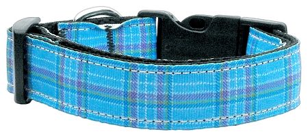 Plaid Nylon Collar  Blue (Size: (L))