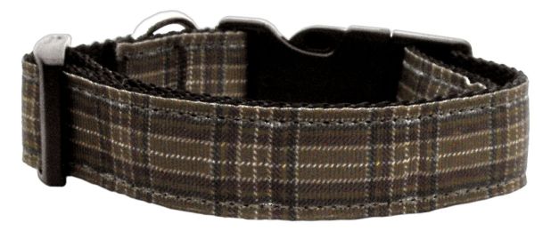 Plaid Nylon Collar  Brown (Size: (L))