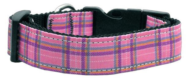 Plaid Nylon Collar  Pink (Size: (L))