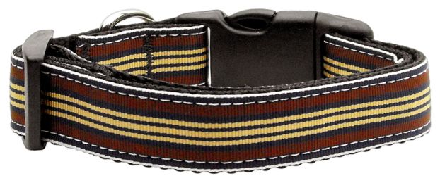 Preppy Stripes Nylon Ribbon Collars Brown/Khaki (Size: (L))