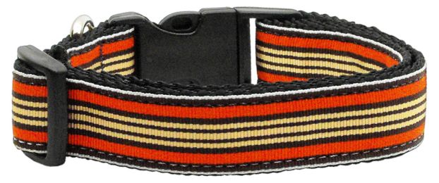 Preppy Stripes Nylon Ribbon Collars Orange/Khaki (Size: (L))