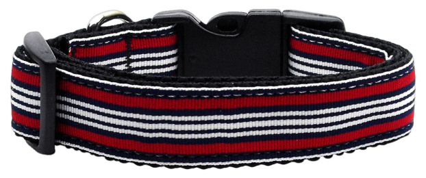 Preppy Stripes Nylon Ribbon Collars Red/White (Size: (L))
